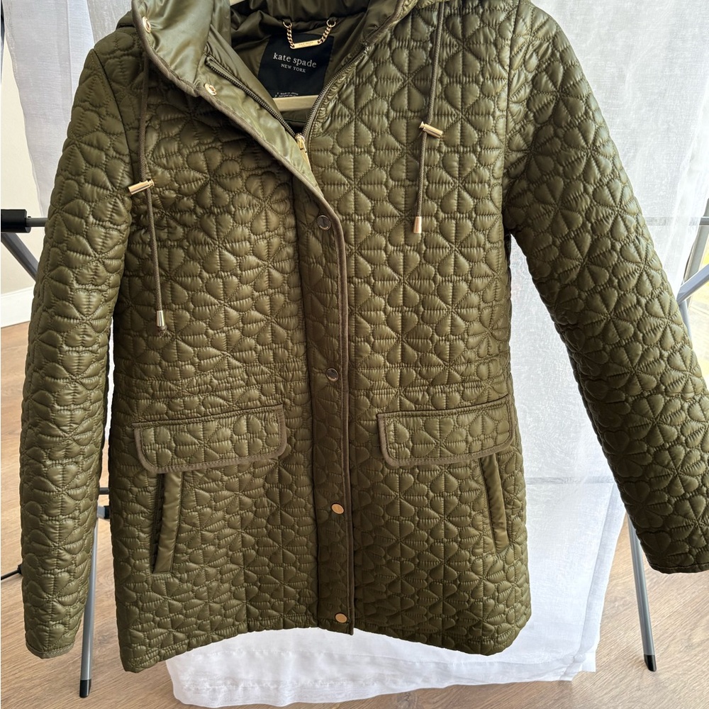 kate spade Olive Green Quilted Hooded Puffer Jacket